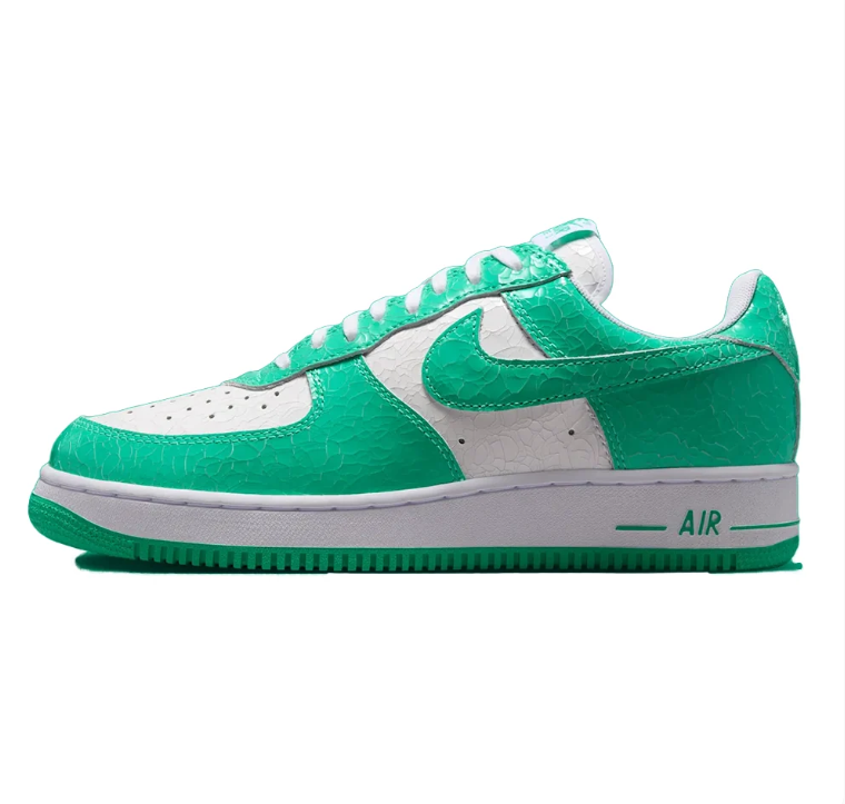 Nike Air Force 1 Low Sneakers - Green & White with Crackle Texture