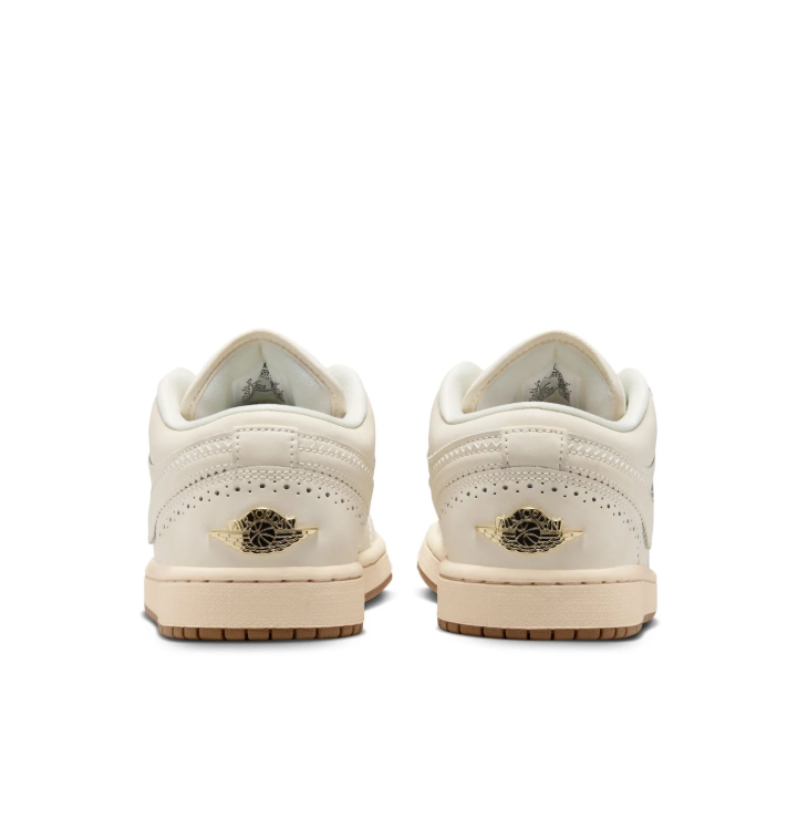 Air Jordan 1 Low Sneakers - Cream with Gum Sole & Gold-Tone Details