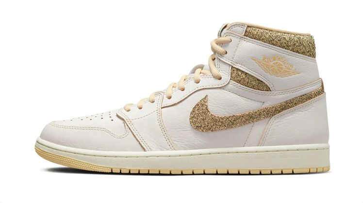 Air Jordan 1 High Sneakers - Cream & Gold-Glitter Accents
