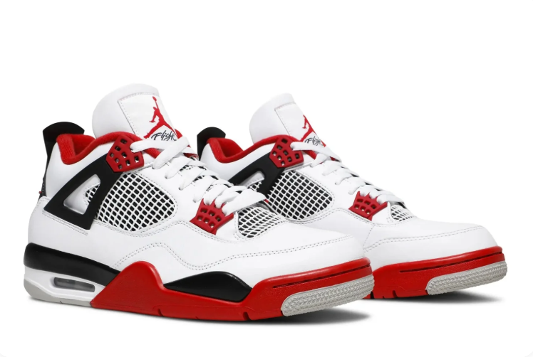 Air Jordan 4 Sneakers - White, Red & Black