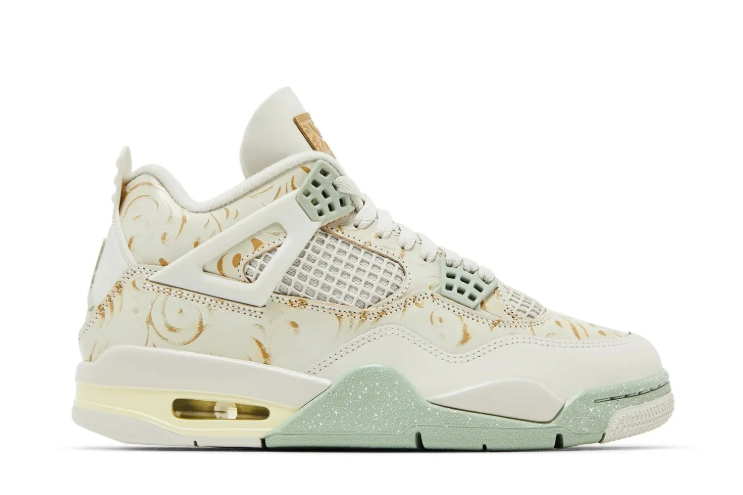 Air Jordan 4 Sneakers - Ivory, Mint & Gold Details